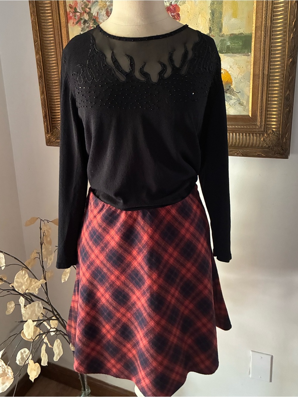 Loft Plaid Black and Red Skirt Dark Academic Size XS